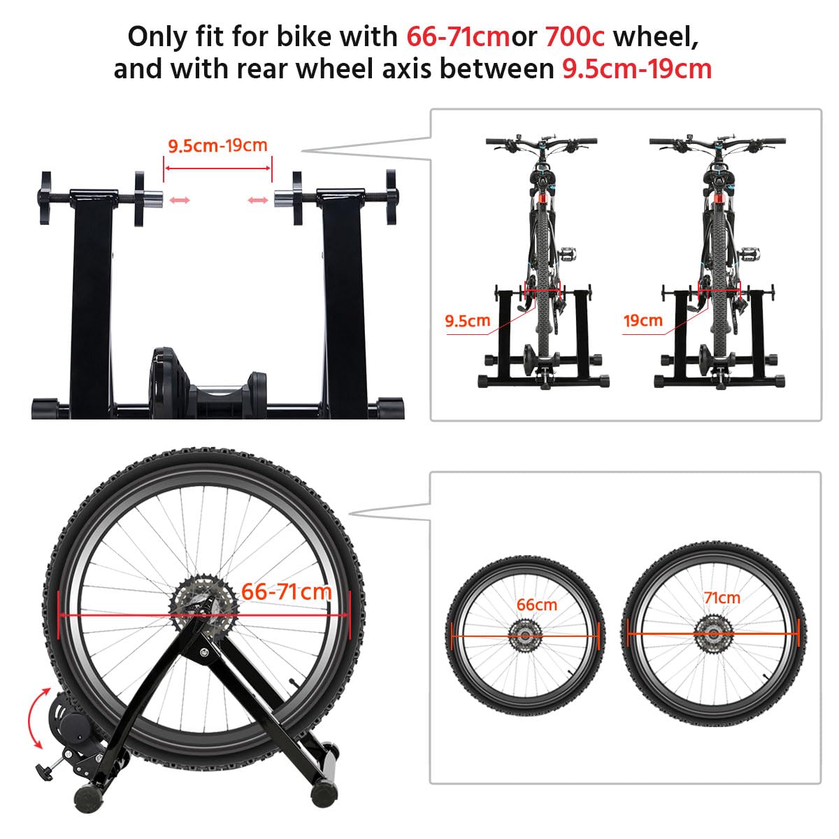 Yaheetech Entraîneur Magnétique Turbo de Vélo avec Support de Roue Avantl, Réglable, Pliable, Home Trainer pour Roues de 66-71 cm et 700C, Noir