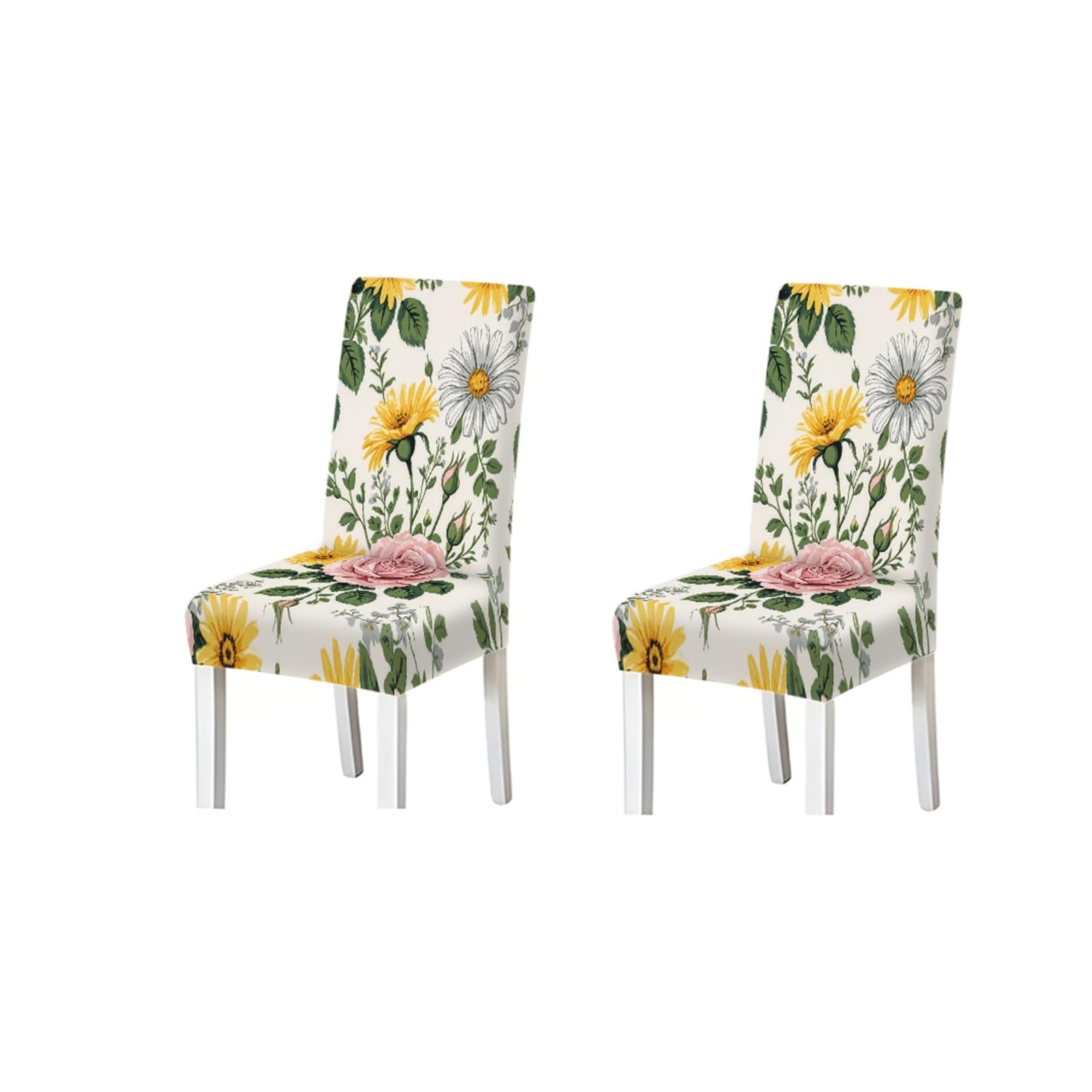 KXUAUV White Yellow Sunflower Daisy Floral Print Dining Chair Covers, Stretch Slipcovers For Home Kitchen Dining Room Party, 2/4/6PCS Seat Protectors for Restaurant Hotel Party(2PCS Chair cover)
