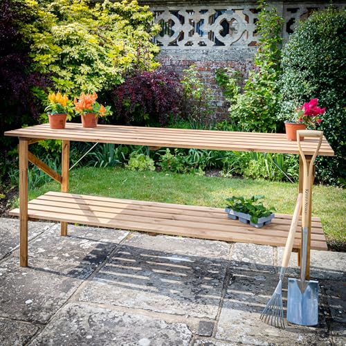 Lacewing 2 Tier 6ft Collapsible Wooden Staging for Garden Greenhouse Tool Storage Shelf Outside Strong Durable Treated Pine Wood (183cm x 53cm)