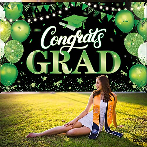 Image of KatchOn, XtraLarge Congrats Grad Banner - 72x44 Inch | Green and Black Congratulations Backdrop | Graduation Banner Class of 2026, Graduation Decorations Class of 2026 | Graduation Decorations 2026