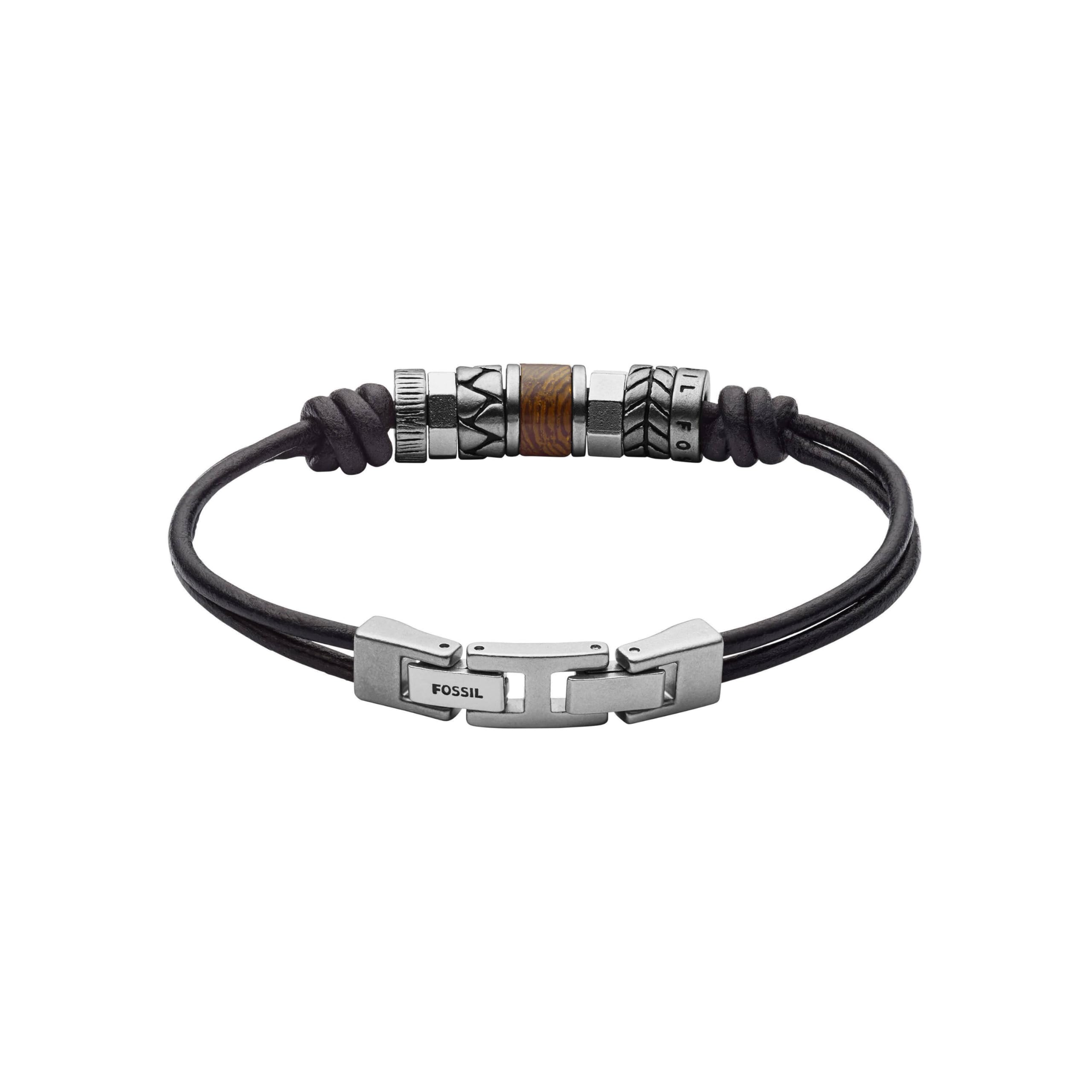 Fossil bracciale da uomo in acciaio inossidabile o pelle con chiusura a libro