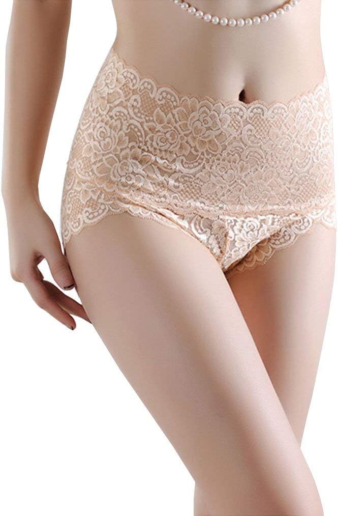 Women's Sexy Lace Underwear Panties, Soft Comfort Girls Underwear for Women, Hi-Waist Underpants Briefs Beige Tag 2XL