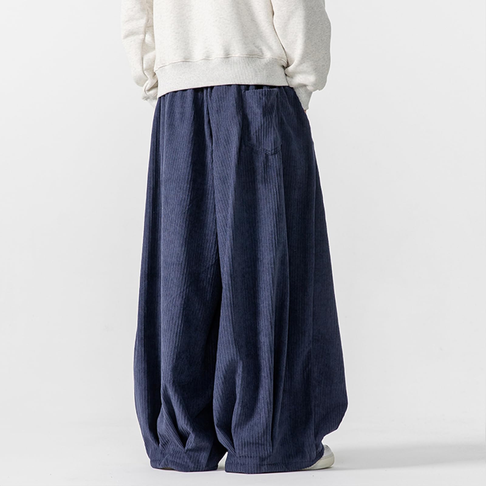 GURUNVANI Pantalones holgados de pana para hombre, holgados, de pierna ancha, con cordón de ajuste holgado