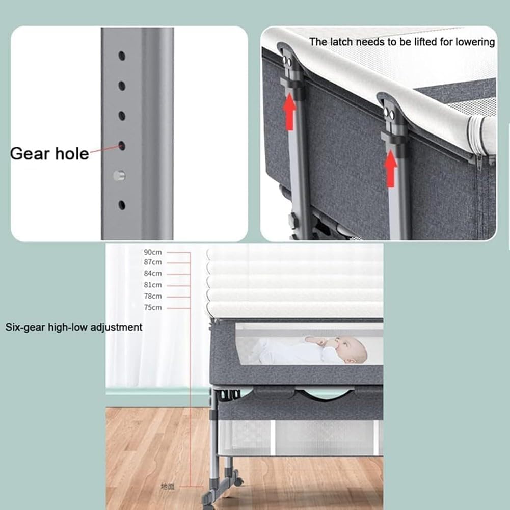 Twin Bassinet,Cosleeper Bassinet Bed Side Baby Bassinet with Storage Basket 6 Height Adjustable Anti-Emesis Side Sleeper Bassinet for Baby 1 to 36 Months Grey