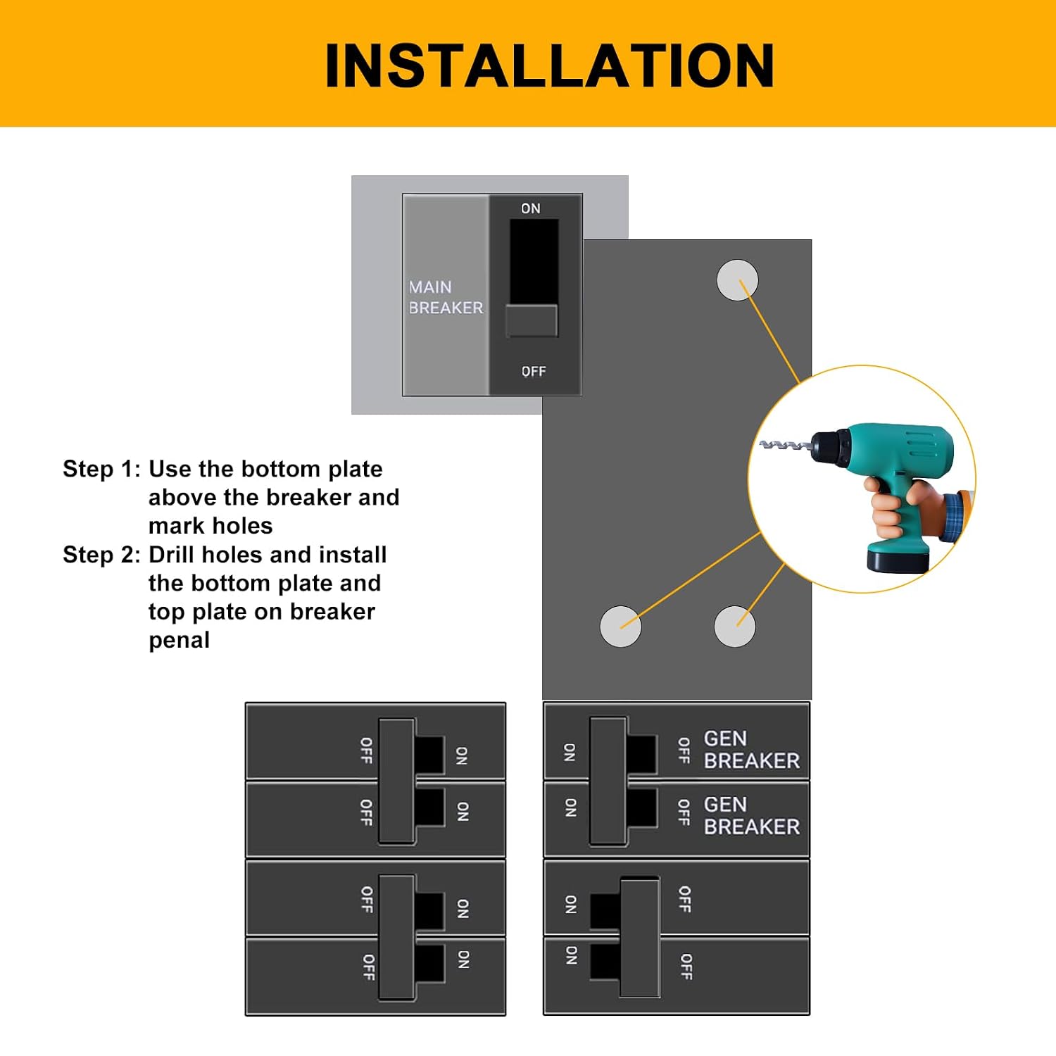 Generator Interlock Kit Compatible with Square D Vertical | Main 150 or 200 amp Breaker,3 1/4 to 4 Inch Spacing Between Main and Generator Breaker,Interlock Breaker Kit