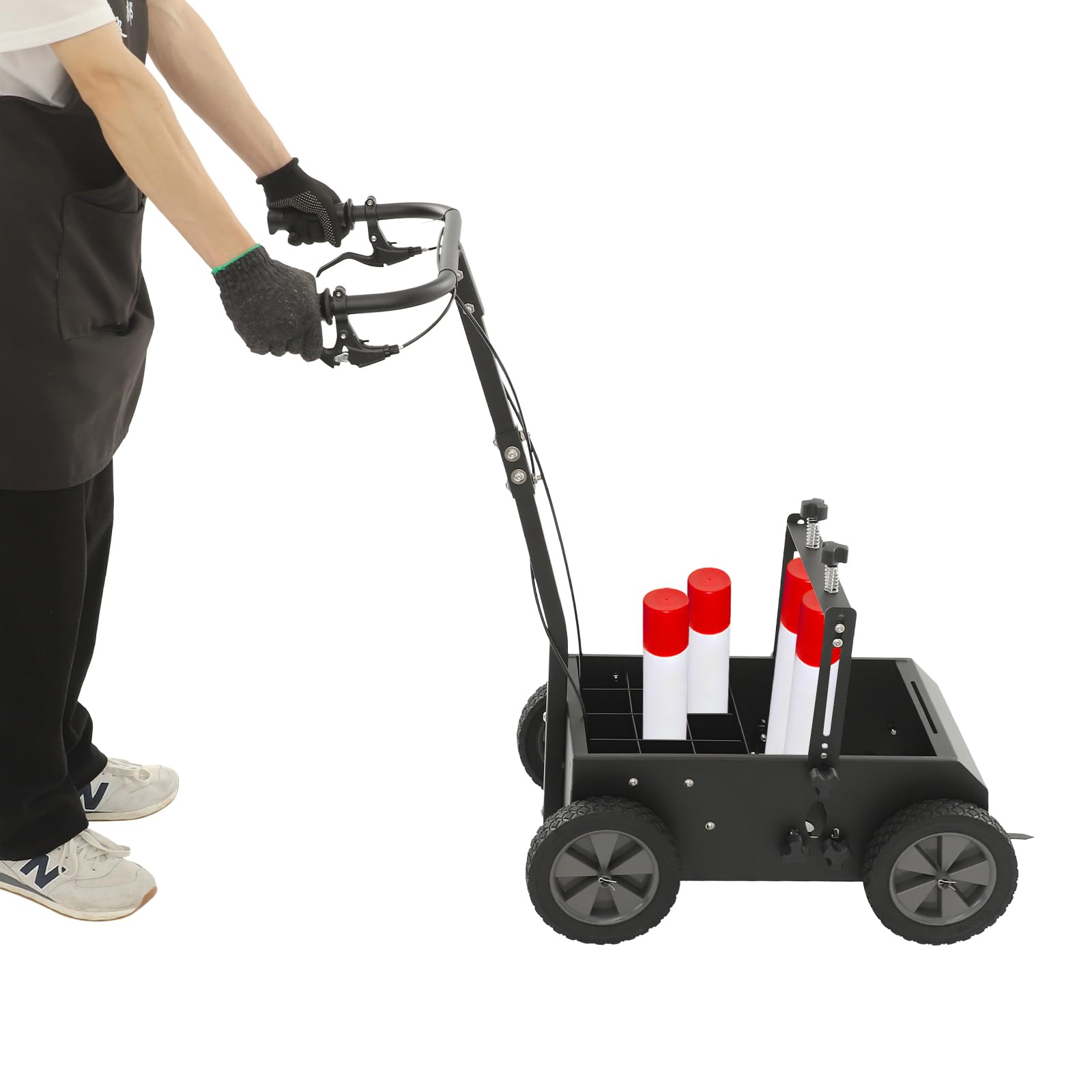 Doppellinien-Markiermaschine mit Höhen- & Breitenverstellung | Stahlrahmen Markierungswagen für Sportplätze & Parkflächen | Bodenmarkiergerät mit 12 Aufbewahrungsfächern & Rutschfesten Gummirädern