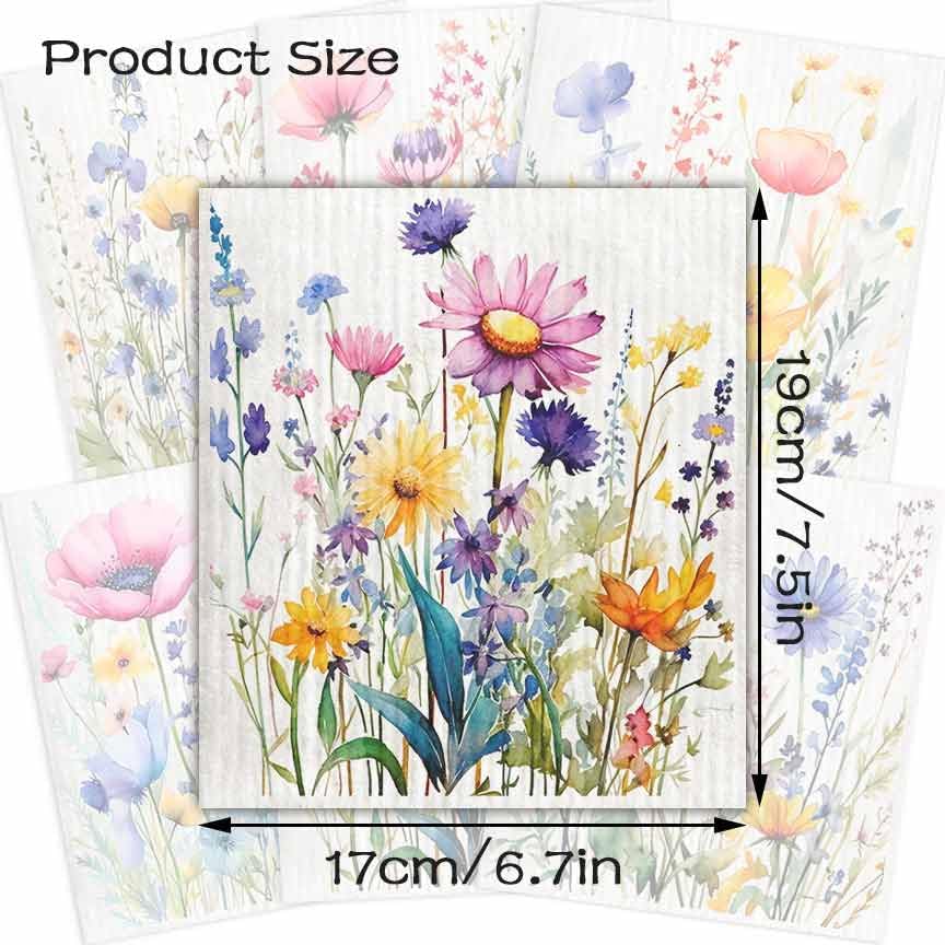 Swedish Dishcloths for Kitchen – 6 Pack Cellulose Reusable Cleaning Paper Towels – Soft, Quick-Drying, Washable Dish Rags for Kitchen, Counters & More (Flower) - Image 2