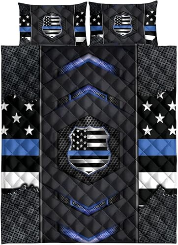 Miniatura 5 de OhaPrints Police Thin Blue Line Back The Blue Black Carbon Pattern - Manta y fundas de almohada, juego de ropa de cama y funda de almohada, juego de