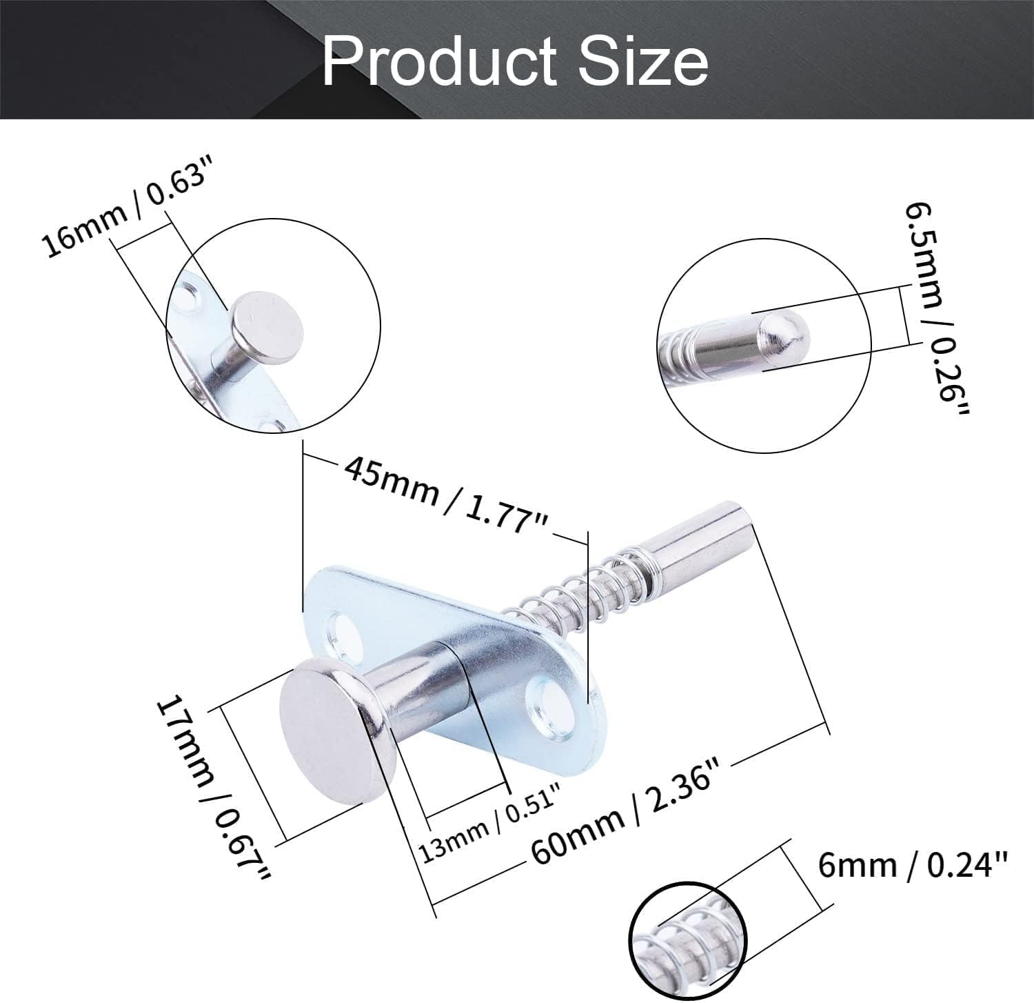 Juvielich Stainless Steel Plunger Latches - 4pcs, 2.36" Length, Spring Loaded For Cabinets & Screens