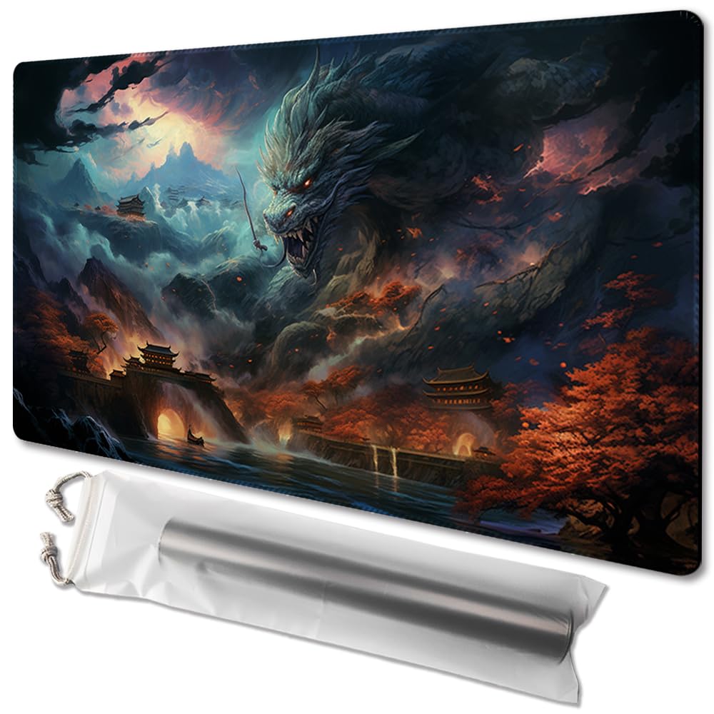 MTG Playmat Size 24x14in Free Storage Bags Non-Slip Backing Printing, Ideal for Card Game Enthusiasts TCG Playmat (Fury,No with Zone)