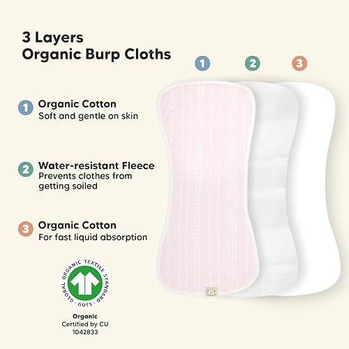 Miniatura 4 de Paquete de paños orgánicos para eructos para bebés, niños y niñas y cambiador de pañales portátil, paño para eructos, ropa para eructos, (Sweet