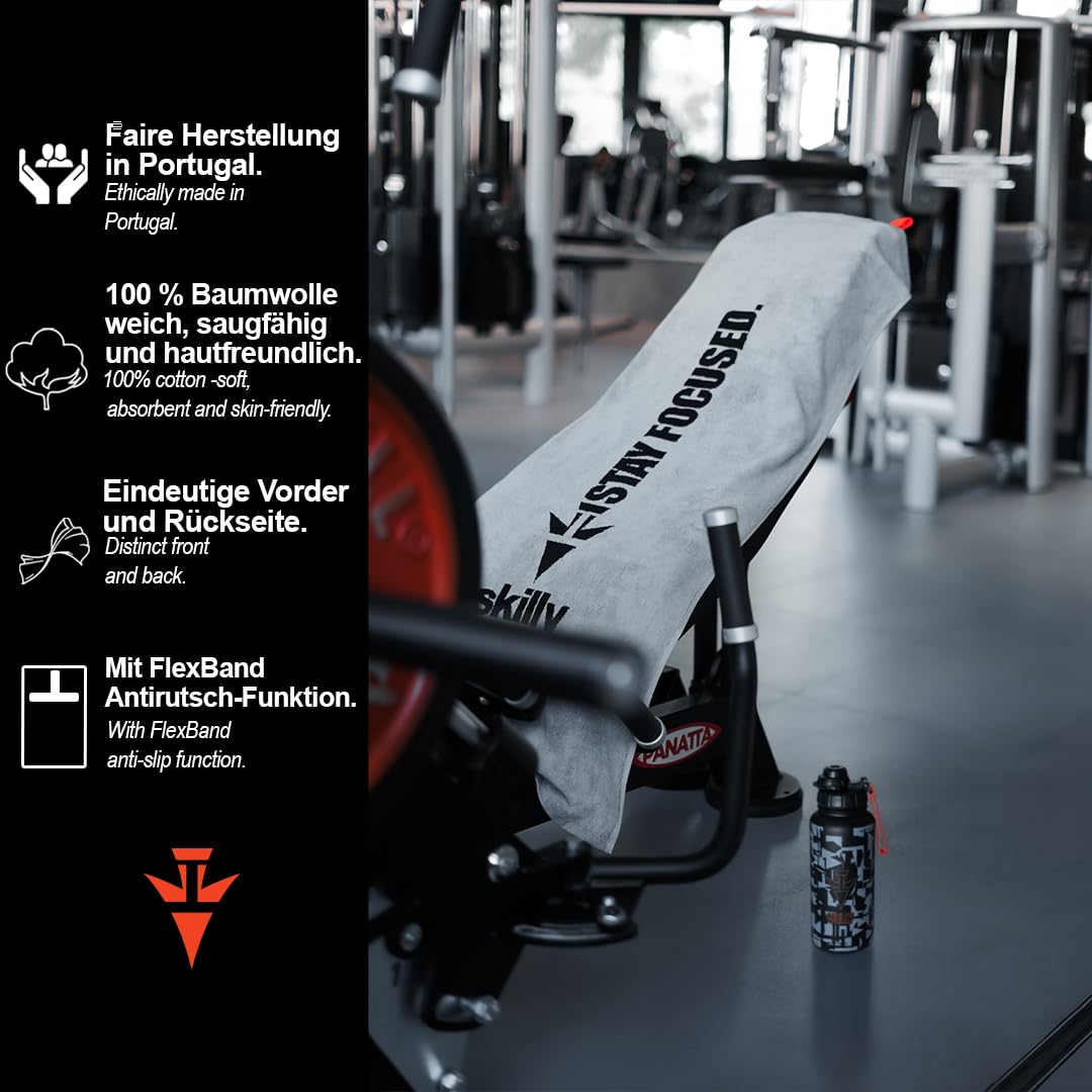 Skilly FBT120 - Asciugamano da Palestra in Cotone XL 120x50cm Con Funzione Anti-scivolo