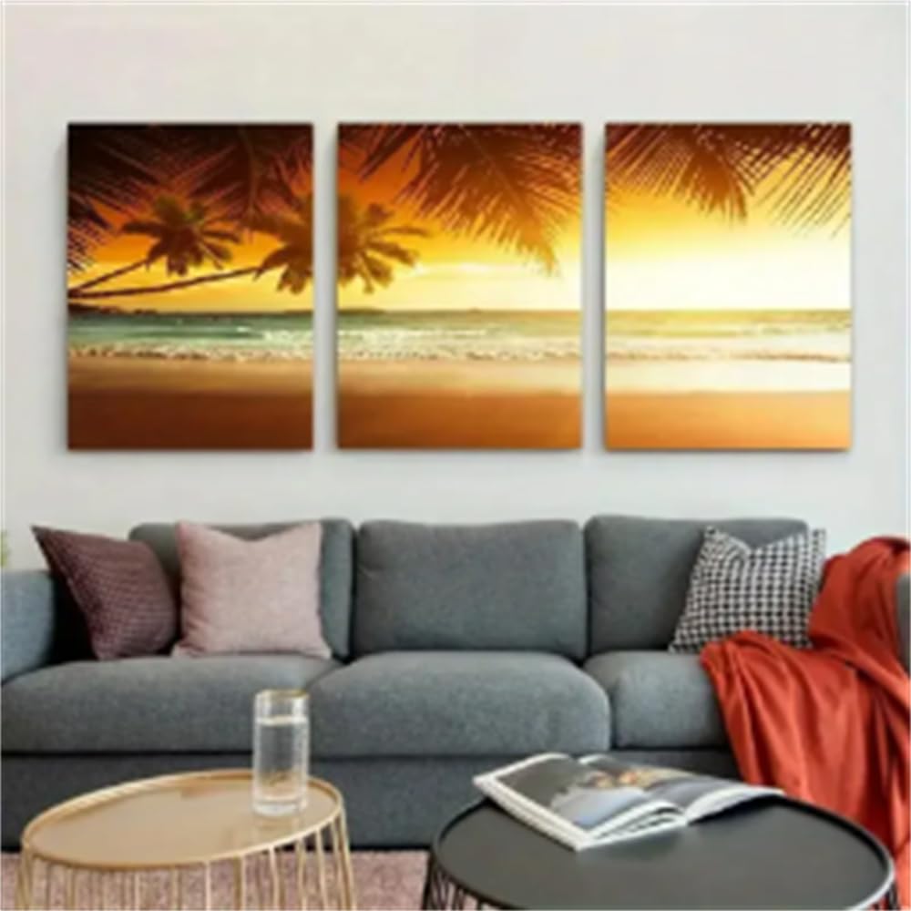 CLJKDX Modern Seascape Poster Print Wall Pictures Abstract Beach Ocean Landscape Wall Art Canvas Painting For Living Room Bedroom Decoration-50 * 70cm*3PCS (No Frame)
