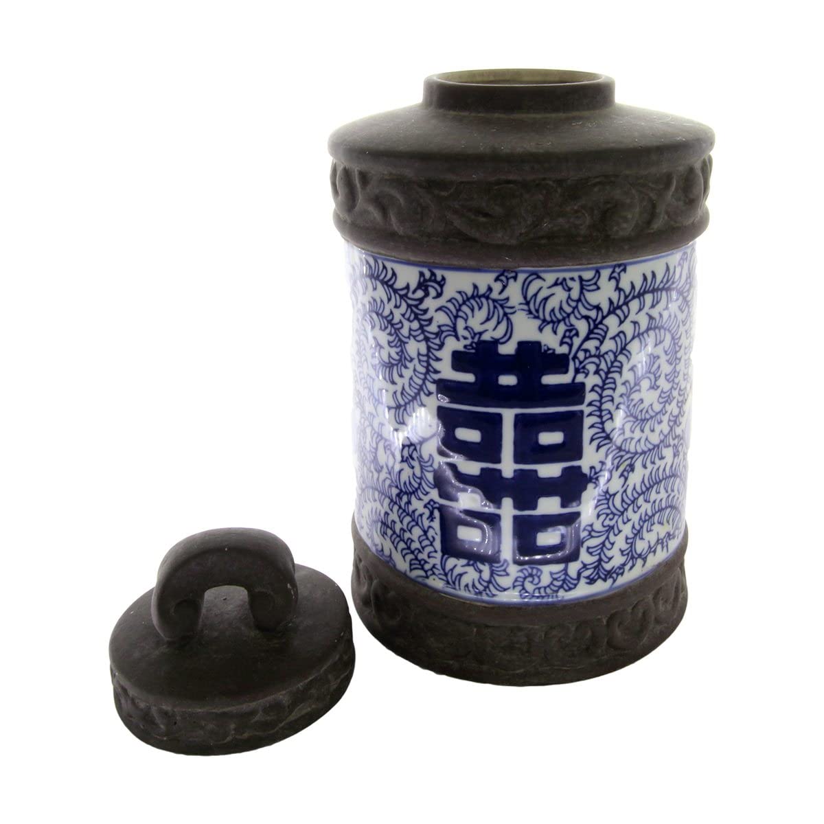 Pote decorativo oriental em cerâmica 14x26cm BTC | Amazon.com.br