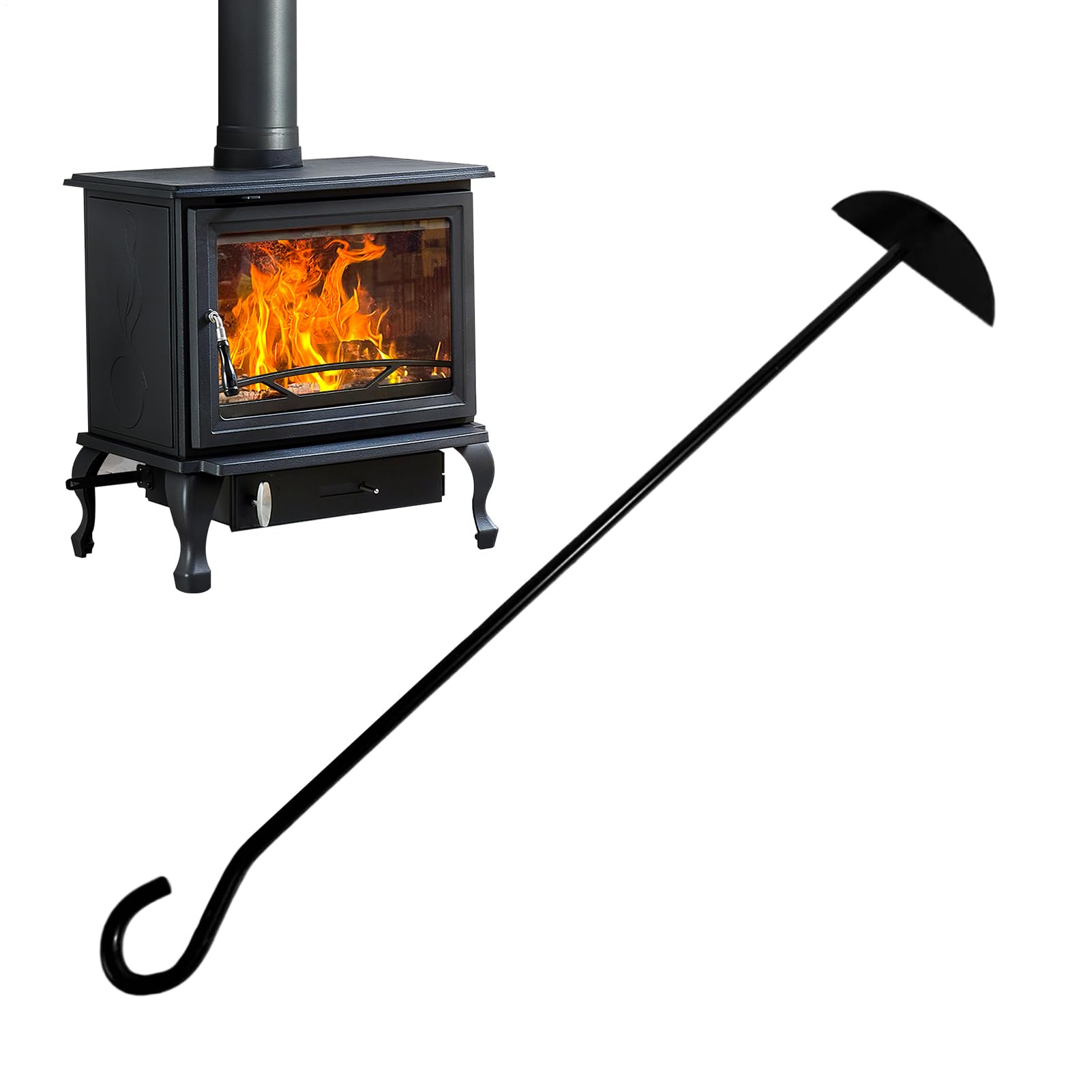 Ash Rake - D Fireplace Ash Scraper | Tool Scoop For Grill | Coal Rake | Fireplace Maintenance | Hearth Cleaner Tool For Barbecue, Outdoor Oven, Stove, Wood Burner, Smoker, Camping, Backyard Cook