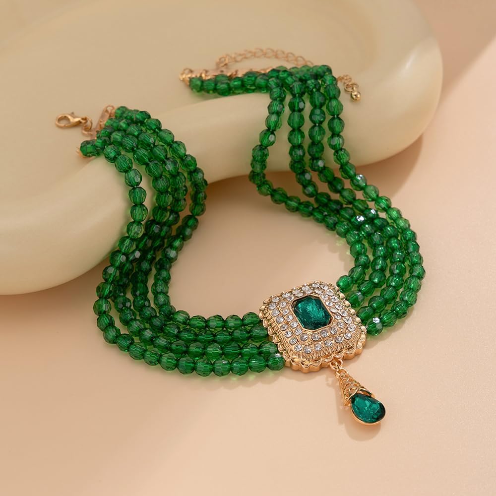 Wiwpar Boho 4 Tier Beaded Necklace Crystal Rhinestone Beads Strand Layered Choker Necklace Crystal Bead Pendant Multilayer Chain 1920s Necklace Party Prom Bar Costume Accessory for Women - Image 6