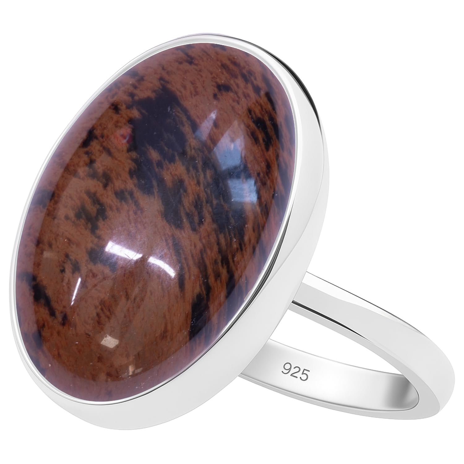 Rhodium Plated 925 Sterling Silver Gemstone Ring for Women Handmade Oval Bezel Statement Jewelry Natural Crystal Ring Chakra Healing Stone Gift for Wife Girlfriend Mother...