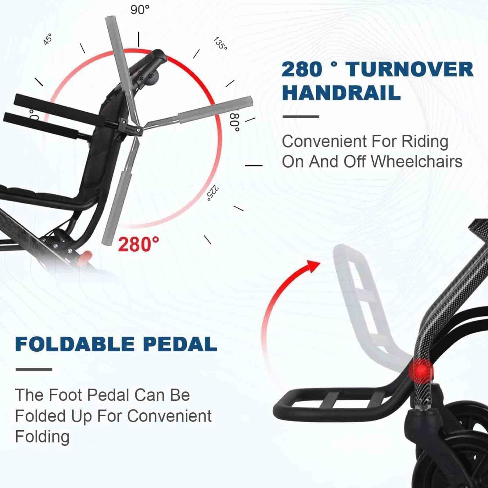 Silla de ruedas de transporte plegable y ultraligera que pesa sólo 15 libras, silla de viaje de transporte ligero que soporta 220 libras, silla de ruedas de aluminio para adultos y personas mayores (
