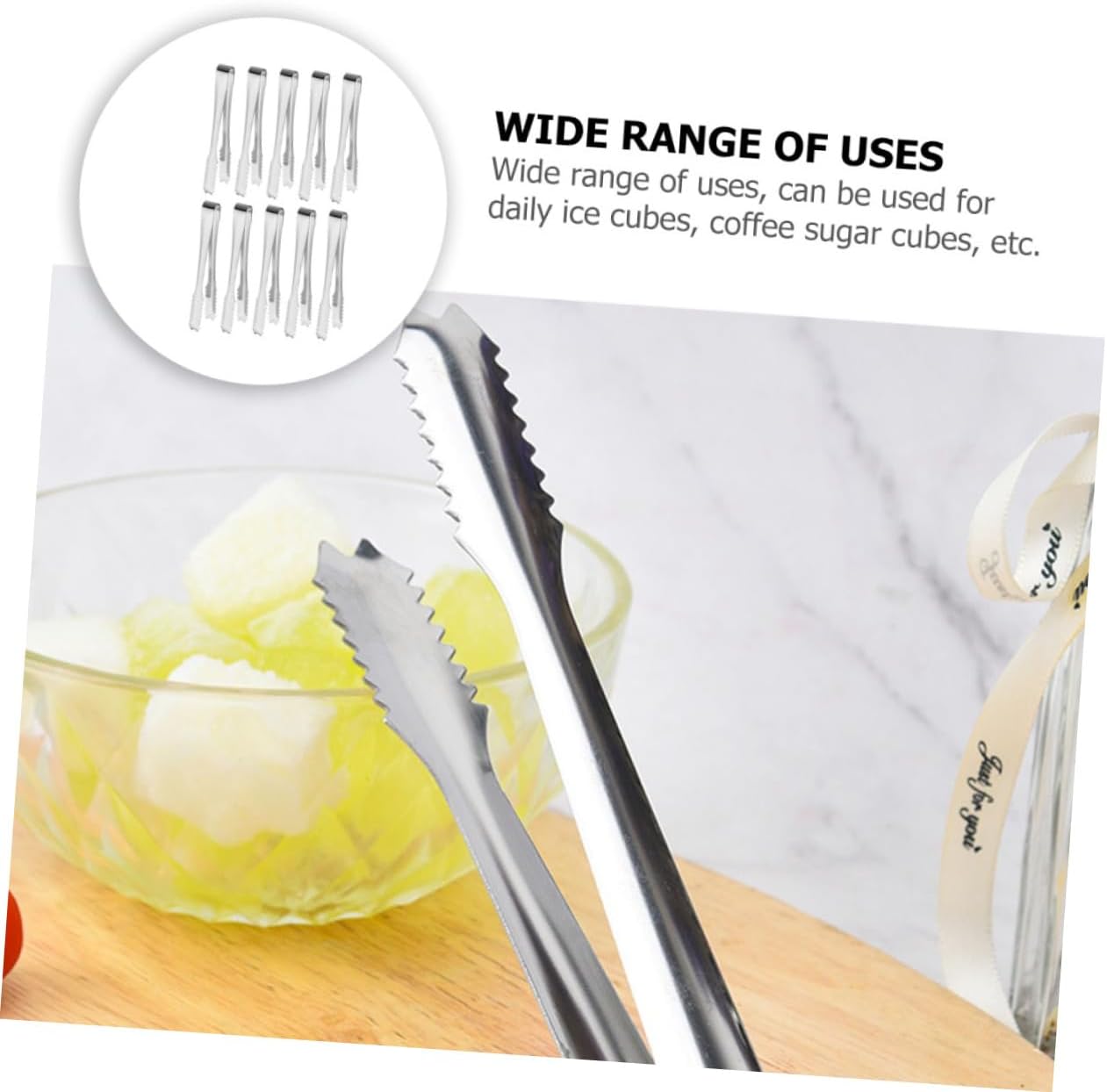 Ipetboom 10Pcs Thickened Stainless Steel Ice Tongs with Teeth Food Tong for Sugar Cubes Ice Cubes Lemon Slices Suitable for Parties Bars Restaurants Cocktail and Whiskey Serving