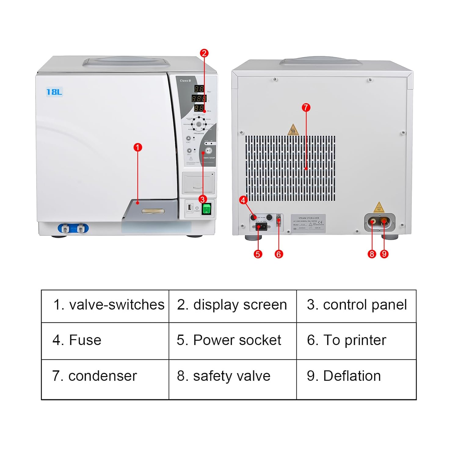 Drying Function Class B Steam Sterilizer Lab Pre-Vacuum Autoclave Full-Automatic with Built-in Printer YY-18L/YY-23L (18L)