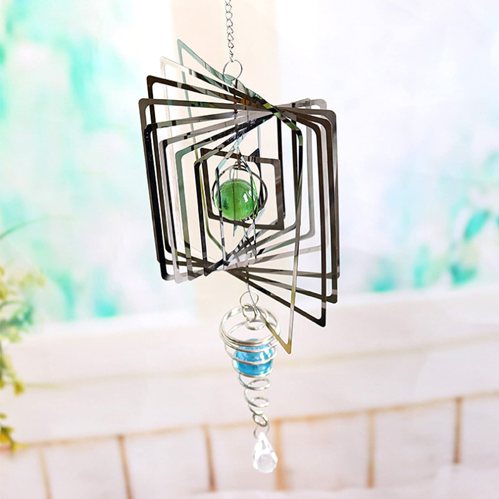 3D-Windspiel aus Edelstahl zum Aufhängen, geometrisches Muster, Metallkunst, kinetische Skulptur für Garten, Raumfenster, lasergeschnittenes Windspiel
