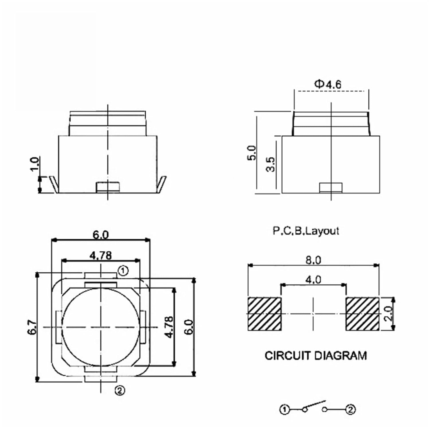 Tact Touch Switch 6 * 6 * 5mm 2P Pin Silicone Keypad Push Button 20/50Pcs(50PCS)