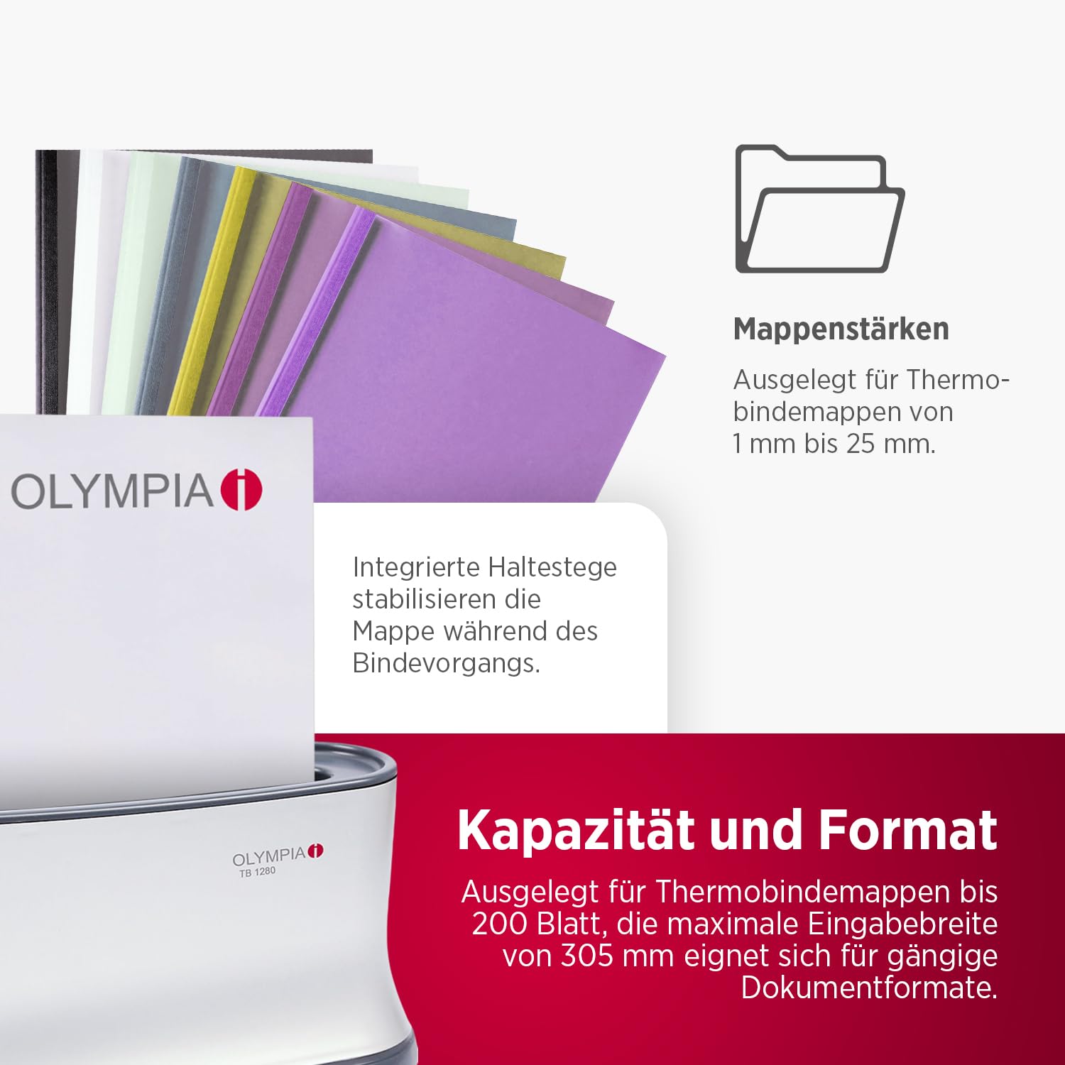 OLYMPIA TB 1280 Thermobindegerät A4 | Bindemaschine für bis zu 200 Blatt, 70g/m² | Thermobinder mit LED-Anzeige, Kühlablage & Sicherheitsabschaltung | Bindegerät für Büro, Schule & Homeoffice