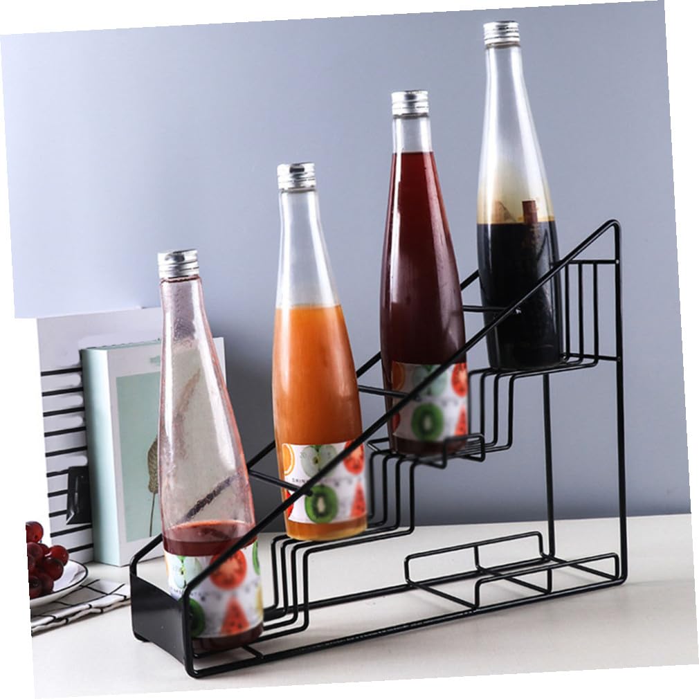 Organizador de Cocina y Cafetería en Hierro Negro, Estante para Botellas de Jarabe 3 Niveles Escalonados, Soporte Multiusos para Botellas y Condimentos en Espacios Reducidos