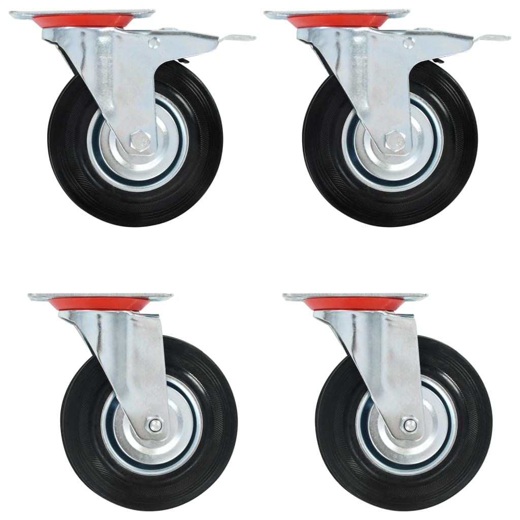 Lenkrollen 4 Stk 125 mm Gummi Eisen Zinkbeschichtung mit Doppelbremsen für Werkstatt Transportwagen Sackkarre Hubwagen Materialtransport Industrie Garage