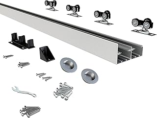 JUBEST Bypass Sliding Door Hardware 48", Aluminum Bypass Wardrobe Closet Door Hardware Set with Finger Pull Included, Smoothly and Quietly, for 2 Door System, Easy to Install