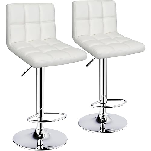 6-Squares Back with Double Needle Adjustable Bar Stools, Set of 2, White