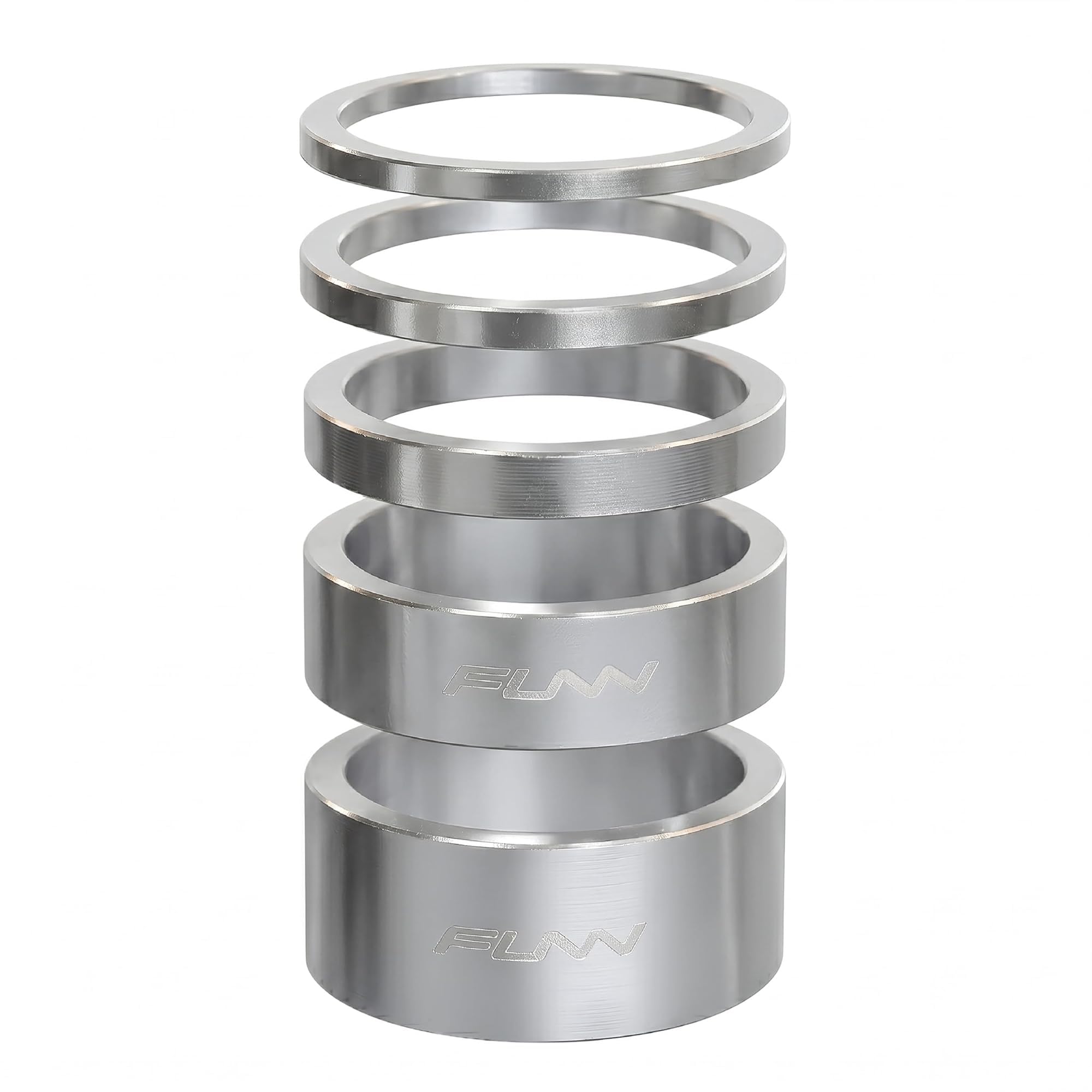 Funn Descend Bicycle Headset Spacer Set, 5-Piece Multi-Size Kit, Silver
