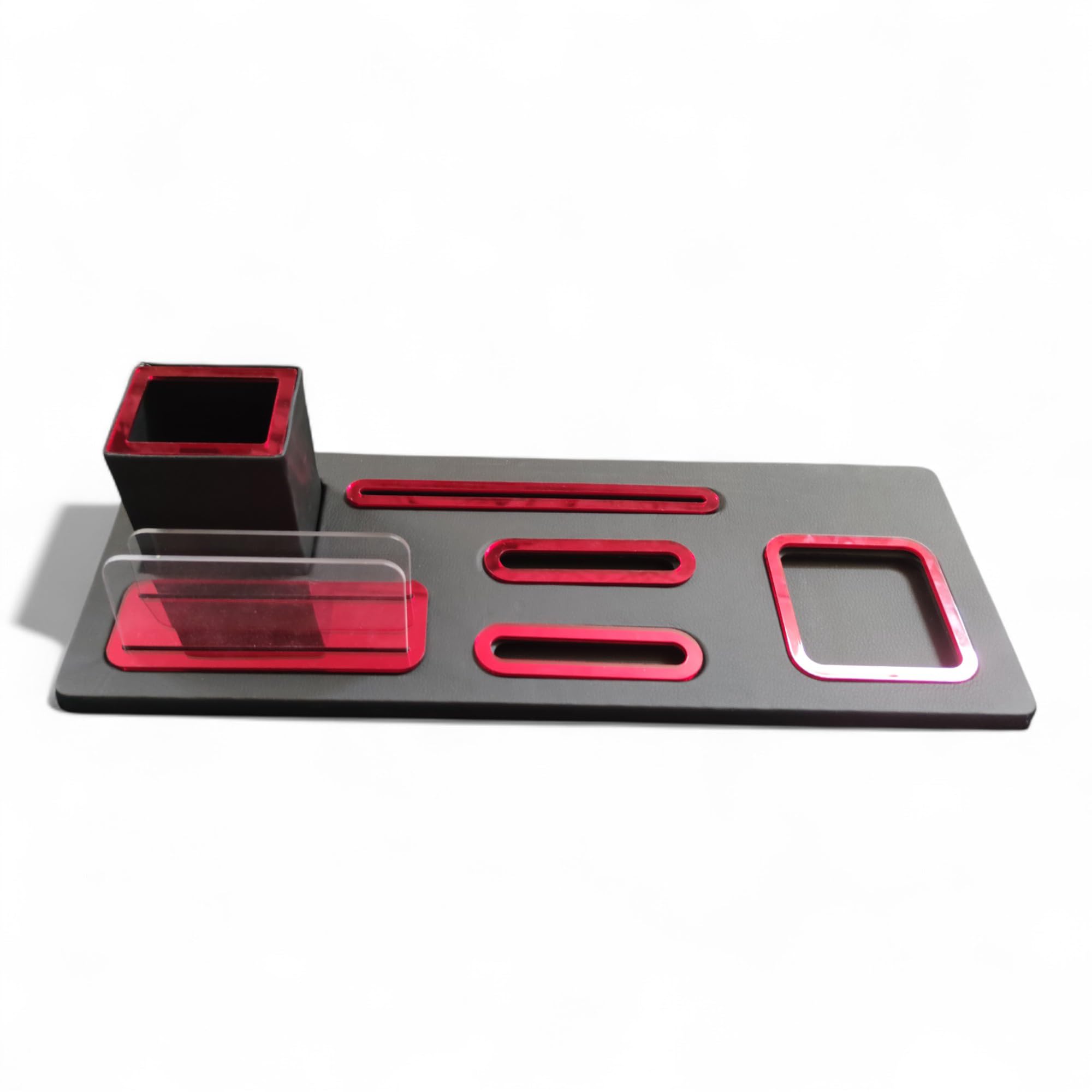 oggettando Set Scrivania, 5in1 Organizer Scrivania con Sup. smartphone, Portalettere, Porta bigliett, Portacarte ades, Bicchiere portapenne, Sup. penna, Portafoto Ufficio e Casa (ACRILICO ROSSO)