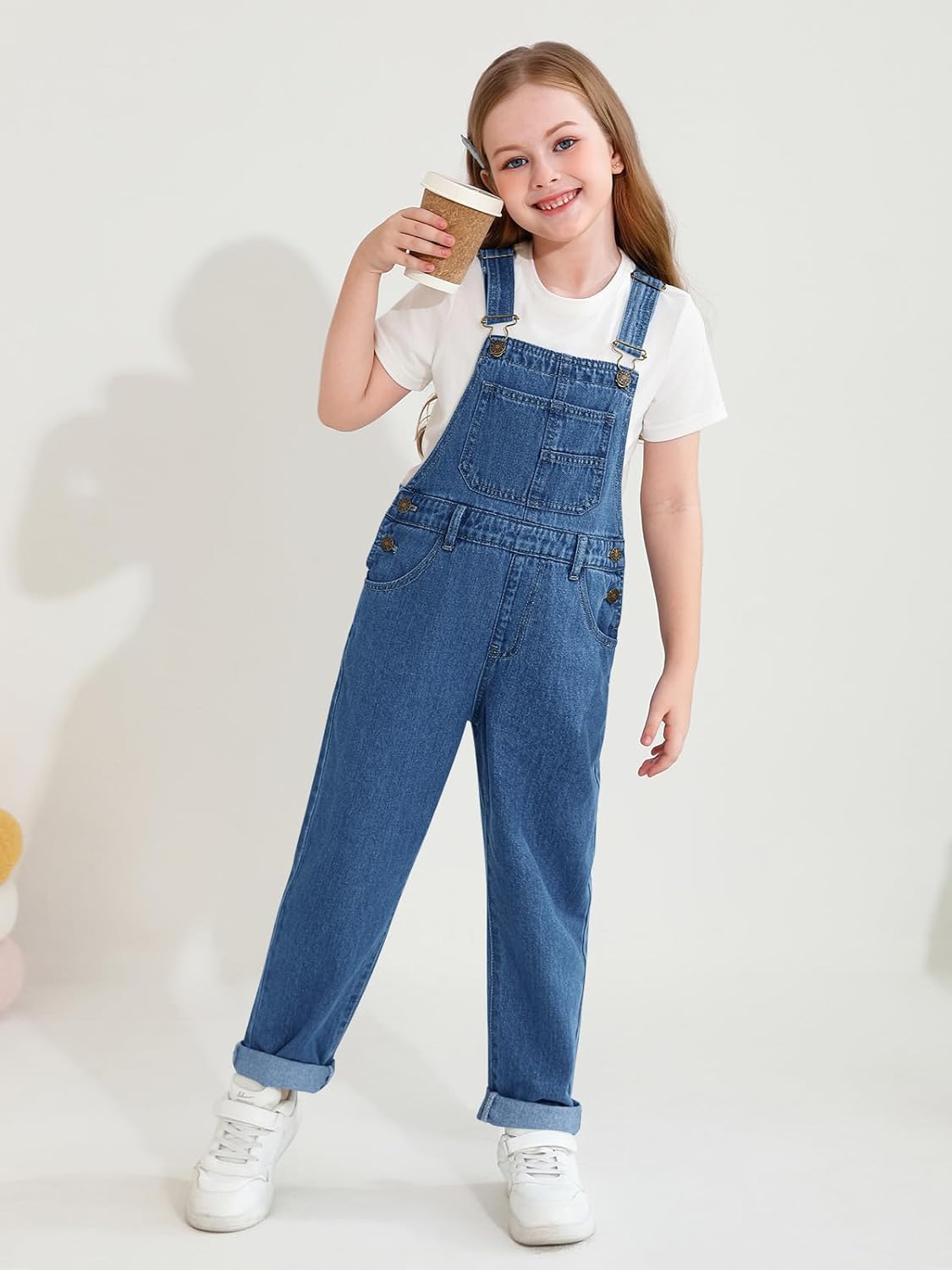 Haloumoning Girls Denim Overalls Kids Sleeveless Jumpsuits Rompers Crisscross Bib Overall with Pockets 5-14 Years - Image 2