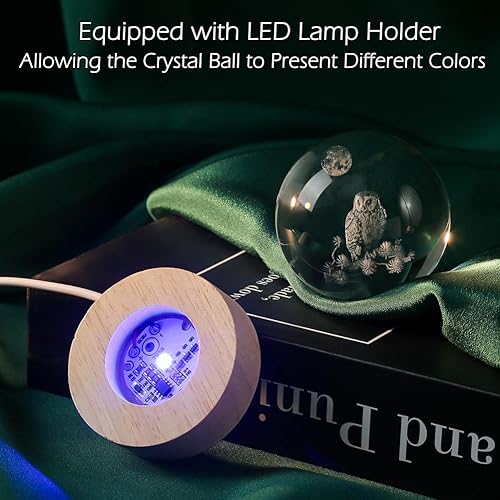 Miniatura 4 de Bolas de cristal de búho 3D de 2.362 in con decoración de bolas de cristal, coleccionables, esferas de nieve, esfera de cristal de regalo, con base