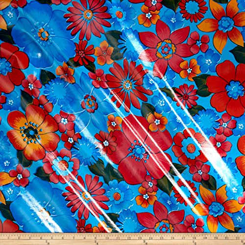 Oilcloth International Oilcloth London Floral Light Blue Fabric By The Yard