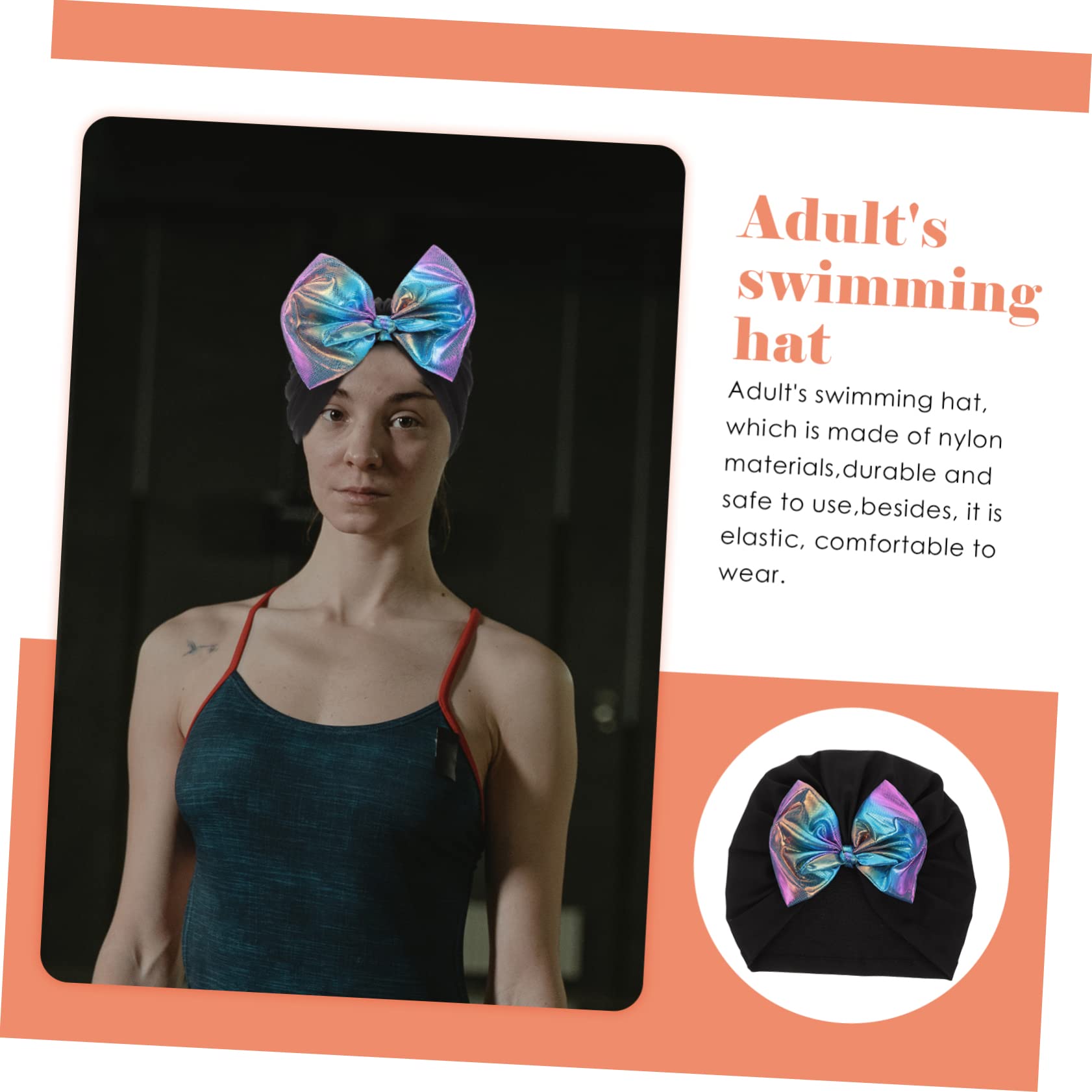 HANABASS Bonnet de Bain Chapeau de Piscine Chapeau de Natation Femme de Bain Bonnet de Femme Couverture de Cheveux de Natation Bonnets de Bain Nylon Orange