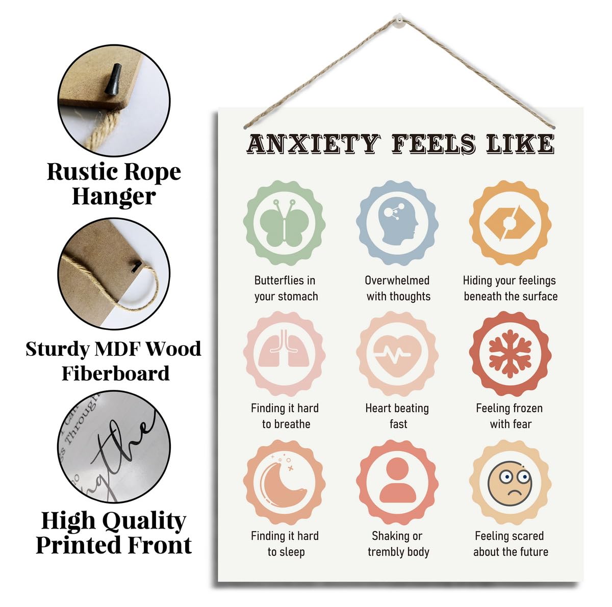 BQL Rustic Anxiety Therapy Office Wall Art, White, Framed with a Single Picture Frame, Watercolor, Cartoon, Indoor, Home Office 3