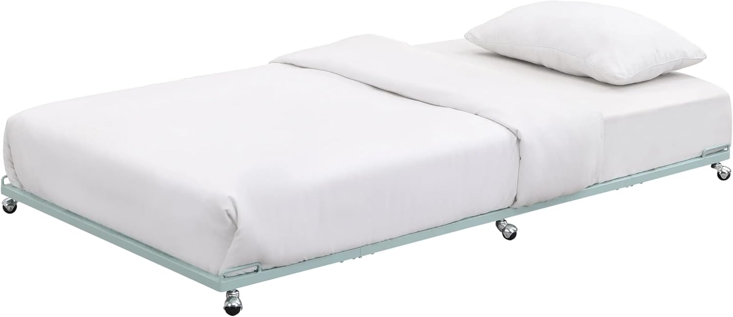 Black Twin Metal Roll Out Platform Trundle Bed Frame with Slats