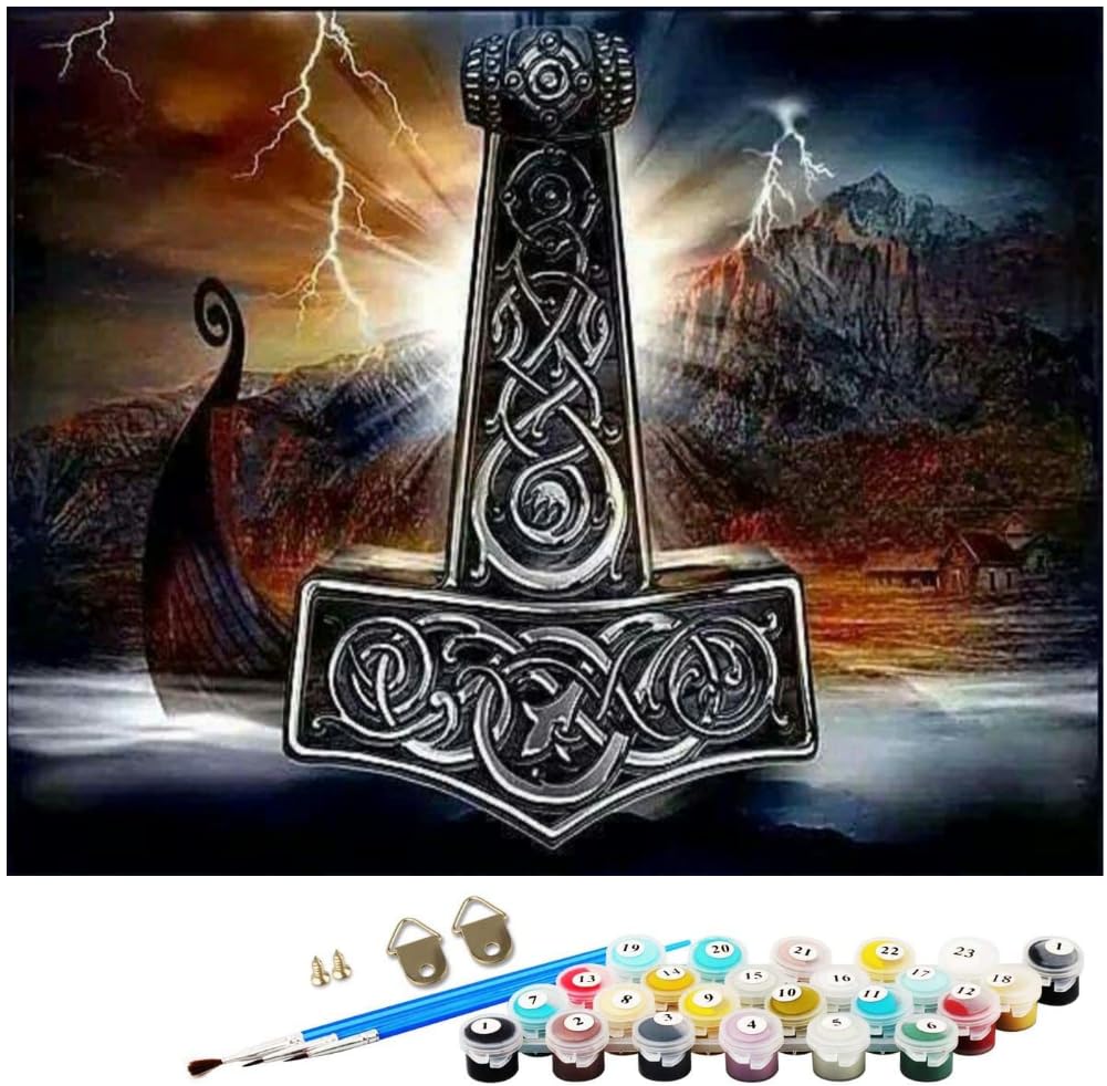 NNALEGS Paint by Numbers for Adults Norse Mythology Vikings Odins Ravens 40X50CM with Frame Painting by Numbers On Canvas Acrylic Painting Kits Landscape for Kids Children Beginner,A20