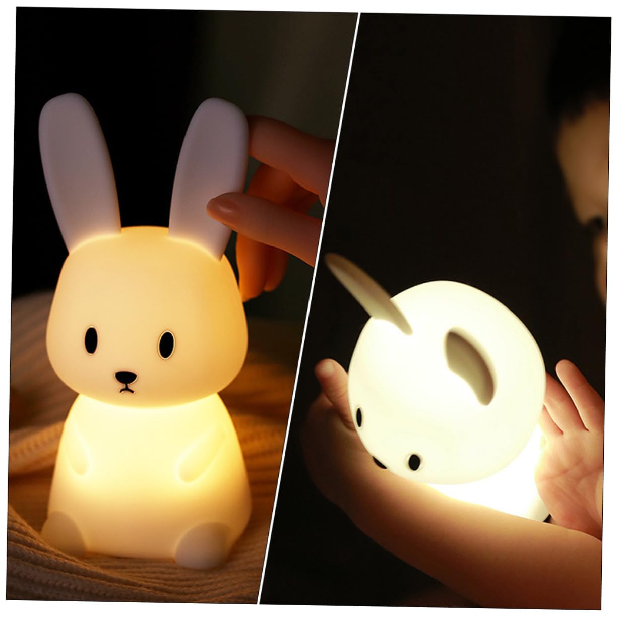 1pc Rabbit Pat Light Luz de mesa LED Luz nocturna LED Lámpara de mesa táctil Luz nocturna de dibujos animados Luces con sensor táctil Luz de conejo de silicona Batería incorporada Luz nocturna Pat bla