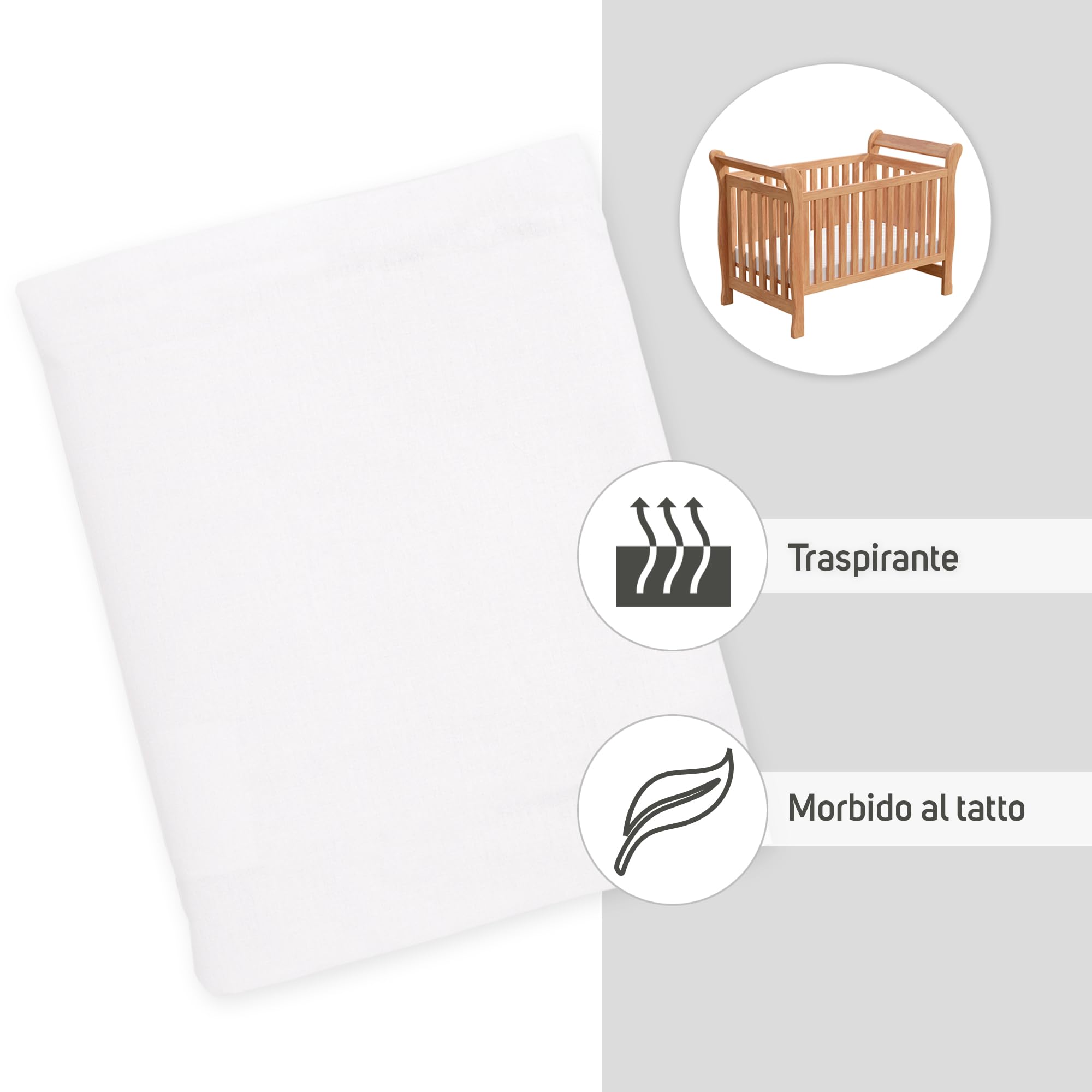 Ti TIN Confezione Da 2 Lenzuola con Angoli Per Culla 100% Cotone | Set Di 2 Lenzuola Elasticizzate Regolabili, 50x83 cm, 2 Lenzuola Bianca