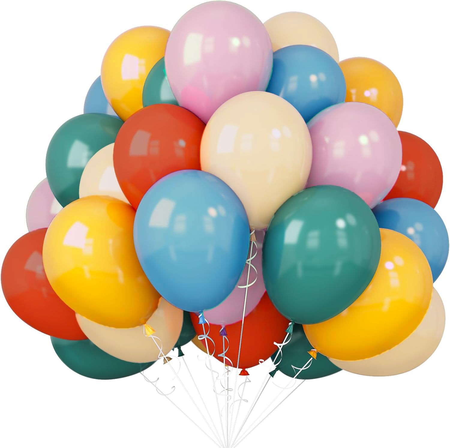 QIAN'S PARTY Boho Rainbow Latex Balloons 30pcs Mustard Orange Vintage Green Denim Blue/Ivory/Vintage Pink Balloons for Rainbow Birthday Boho/Rainbow