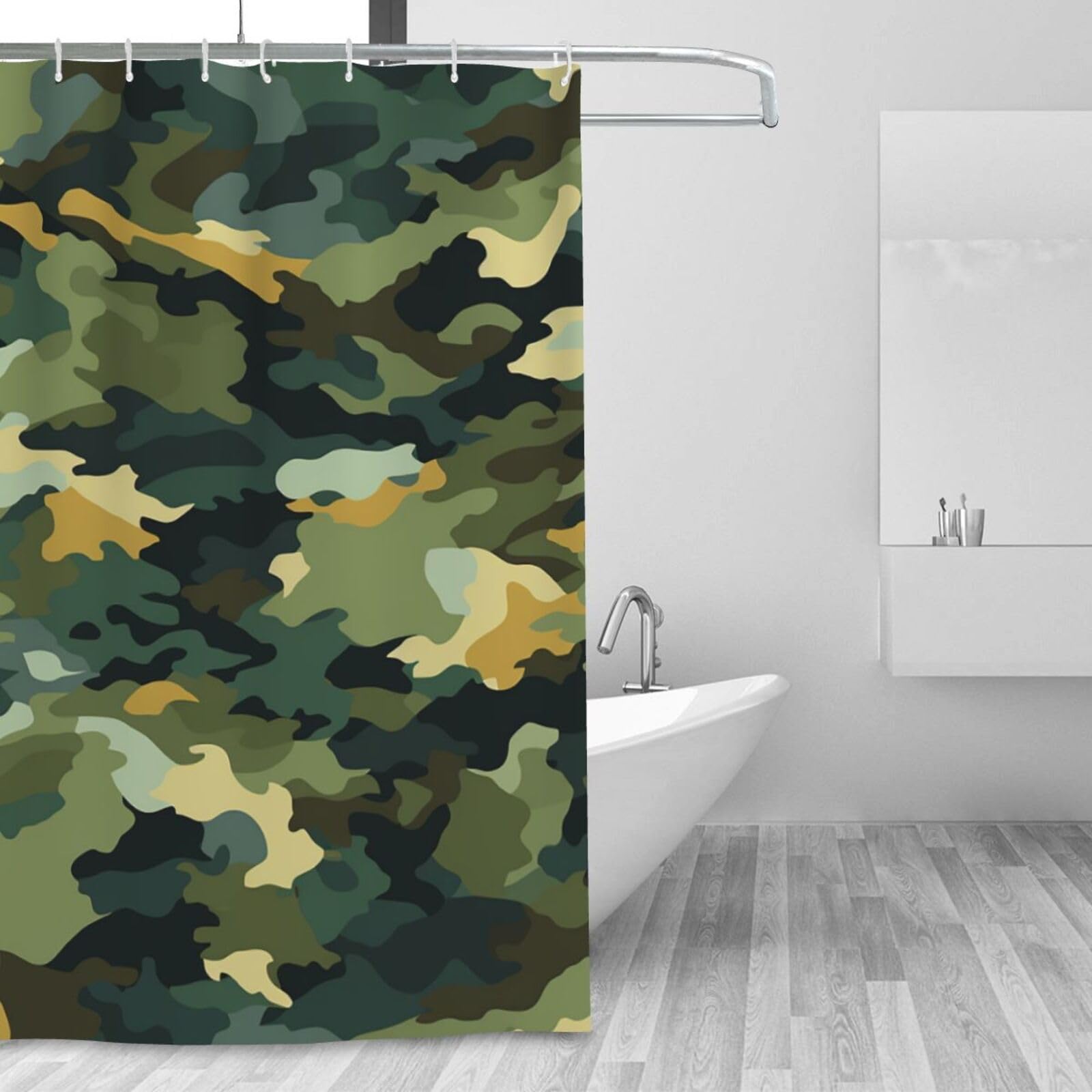 Rideau de douche camouflage 183x183 cm imperméable et lavable avec 12 crochets