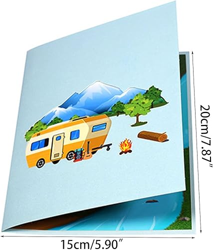 Miniatura 8 de Tarjeta emergente 3D de camping RV tarjeta de felicitación con sobre para marido, hijo, padre, tarjetas de cumpleaños, tarjeta de viaje al aire