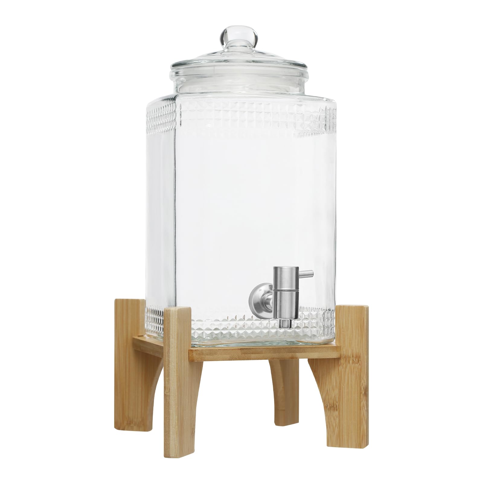 Dispensador de bebidas de cristal de 5 litros con soporte y grifo de acero inoxidable, dispensador de agua de cristal con grifo para cócteles, zumo, agua, bebidas