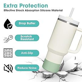 Upgrade 2PCS Protective Silicone Boot Bumper for Stanley Quencher Adventure 40oz 30oz IceFlow 20oz 30oz Tumbler, Water Bottle Bottom Sleeve Cover Accessories for Stanley Mug Cup(Dark Green)