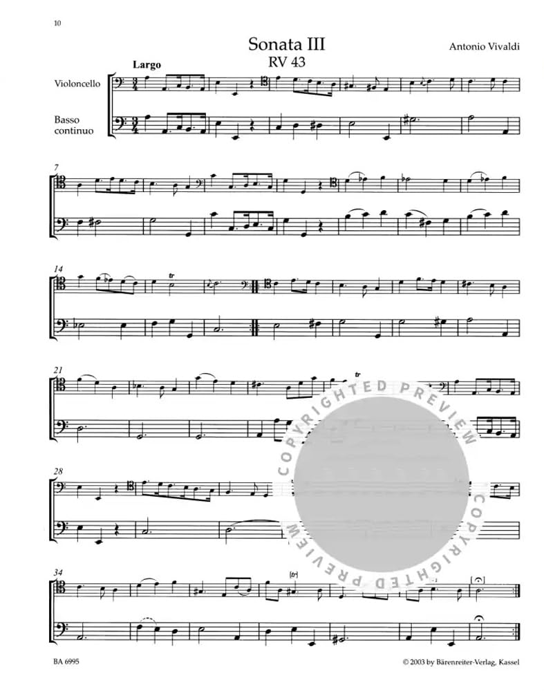BARENREITER VIVALDI A. - SAMTLICHE SONATEN FUR VIOLONCELLO UND BC, RV 39-47