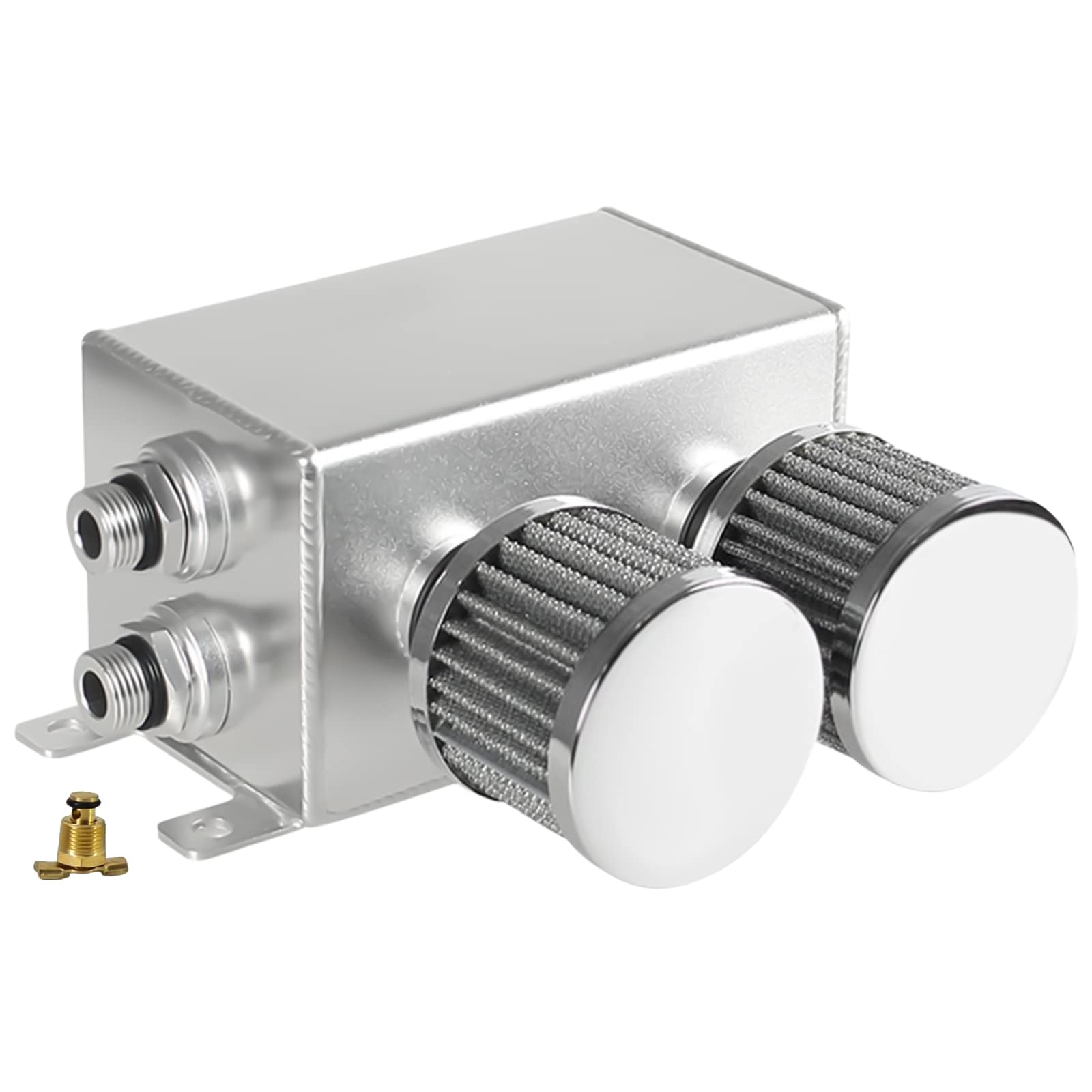 1.2L Universal AN10 Twin Baffle Dual Filter Engine Oil Catch Can Tank Reservoir Tank Can Breather Kit (Silver-1200ml)