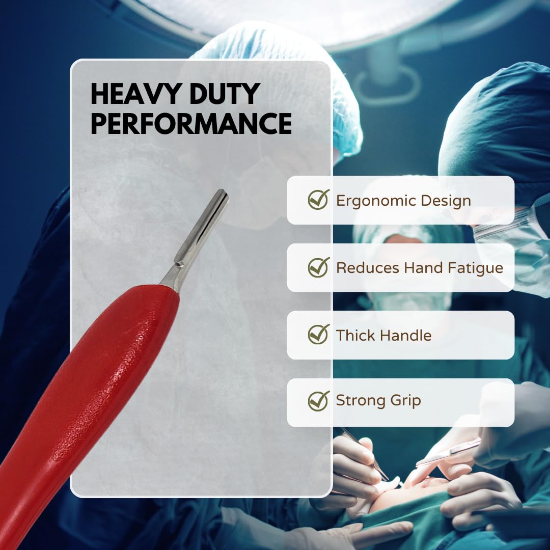 Multipurpose Scalpel Handle #6 with Hard Plastic Knife Handle, Durable Blade Holder, Wide Red Color Handle for Easy Identification, Fits Surgical Blades No. 20, 21, 22, 23, 24 and 25
